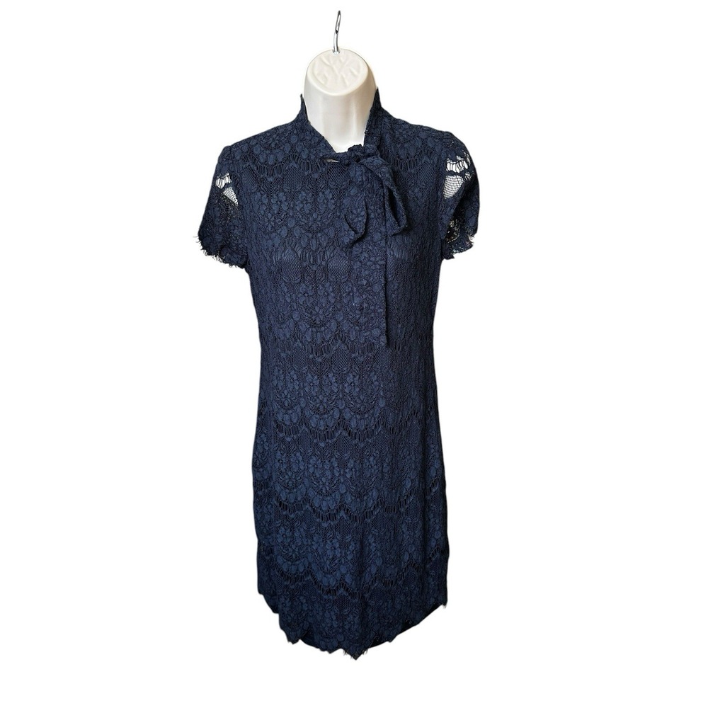 Betsey Johnson Shift Dress Womens Size 6 Short Sleeve Above Knee Blue Lace Lined